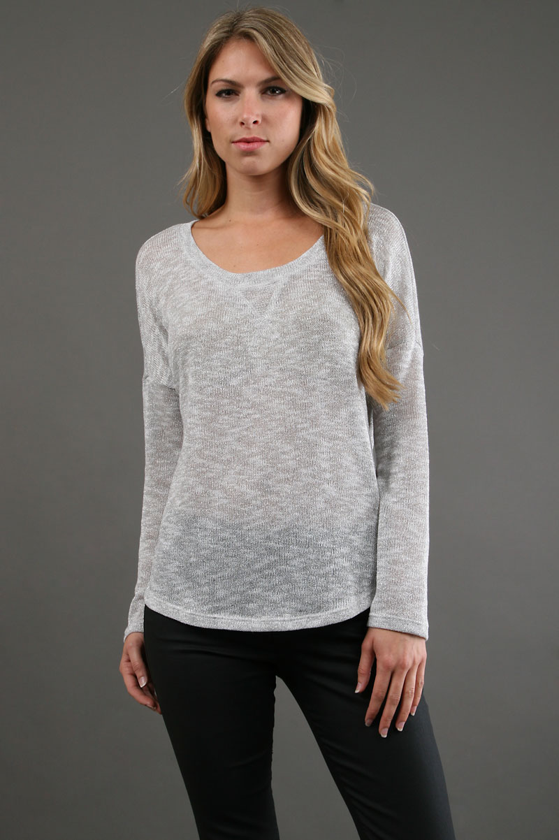 Splendid Long Sleeve Loose Top in Silver in Silver | Lyst