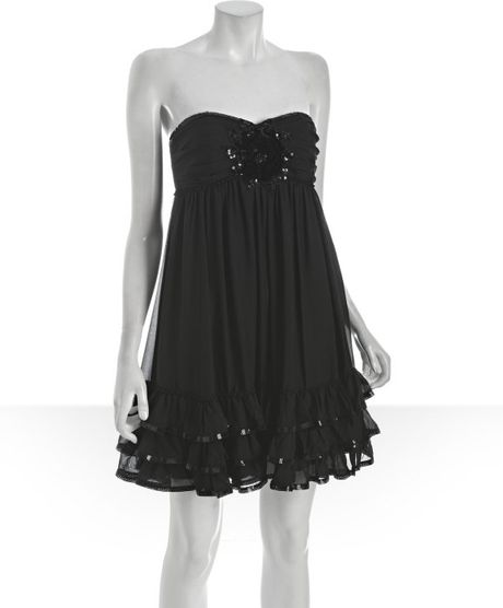 Betsey Johnson Black Sequin Inkpot Babydoll Strapless Dress in Black | Lyst