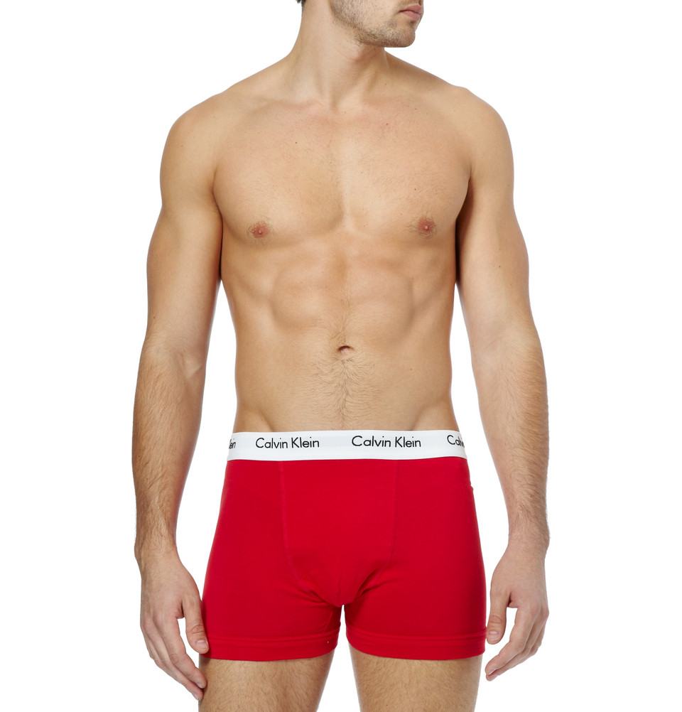 Lyst - Calvin Klein Three-pack Cotton-blend Boxer Briefs in Red for Men