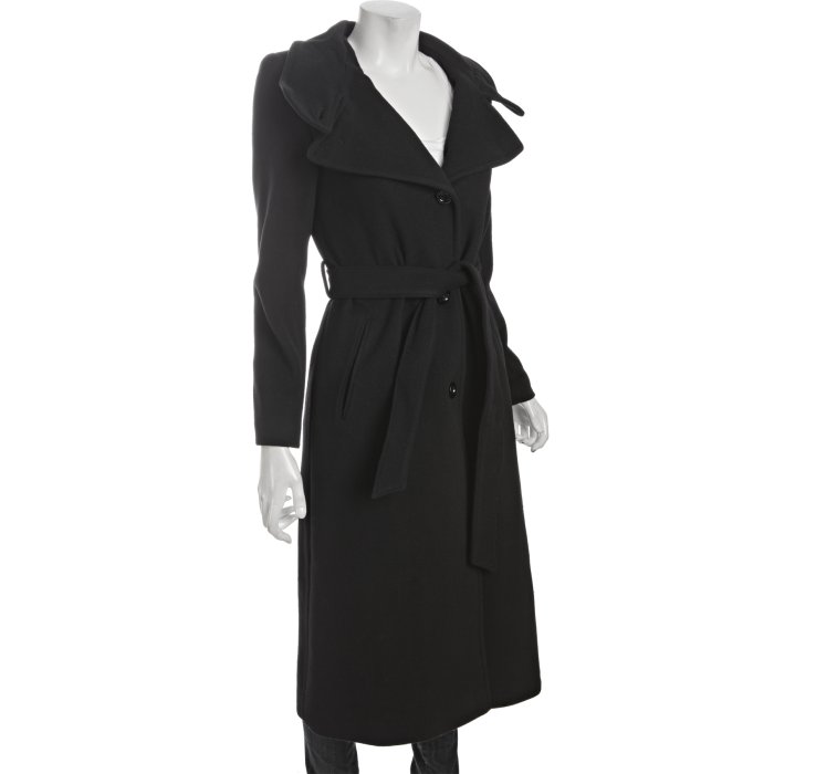 Dkny Black Wool-cashmere Blend Full Length Belted Coat in Black | Lyst