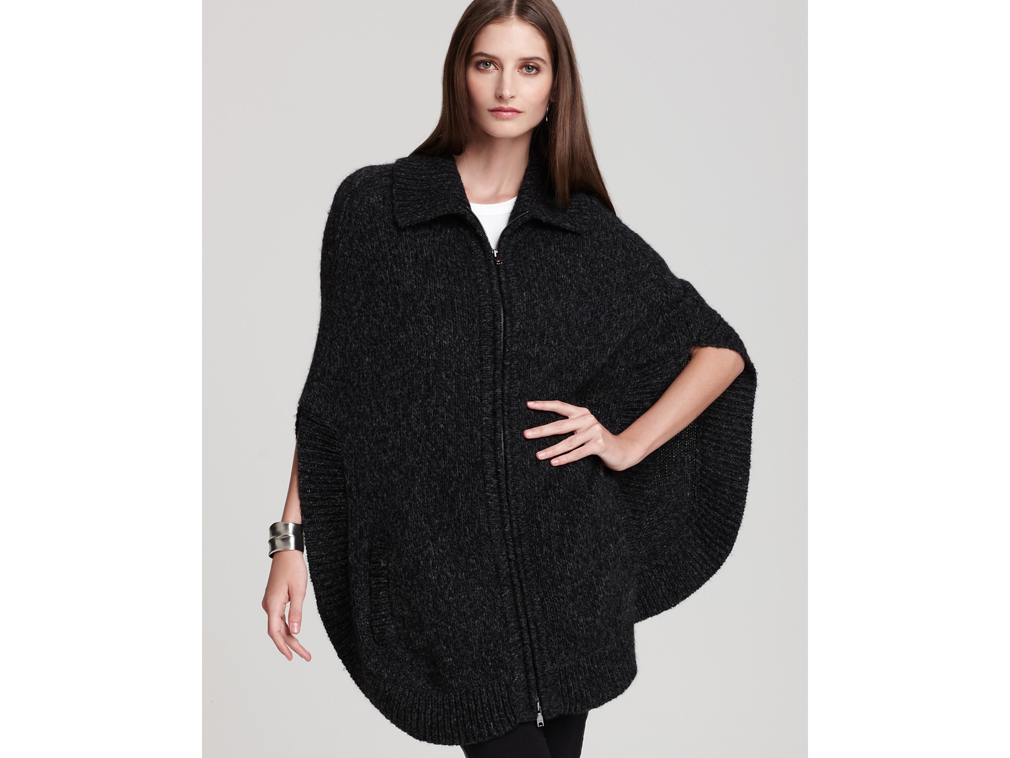 Lyst - Dkny Knit Poncho with Front Zipper in Gray