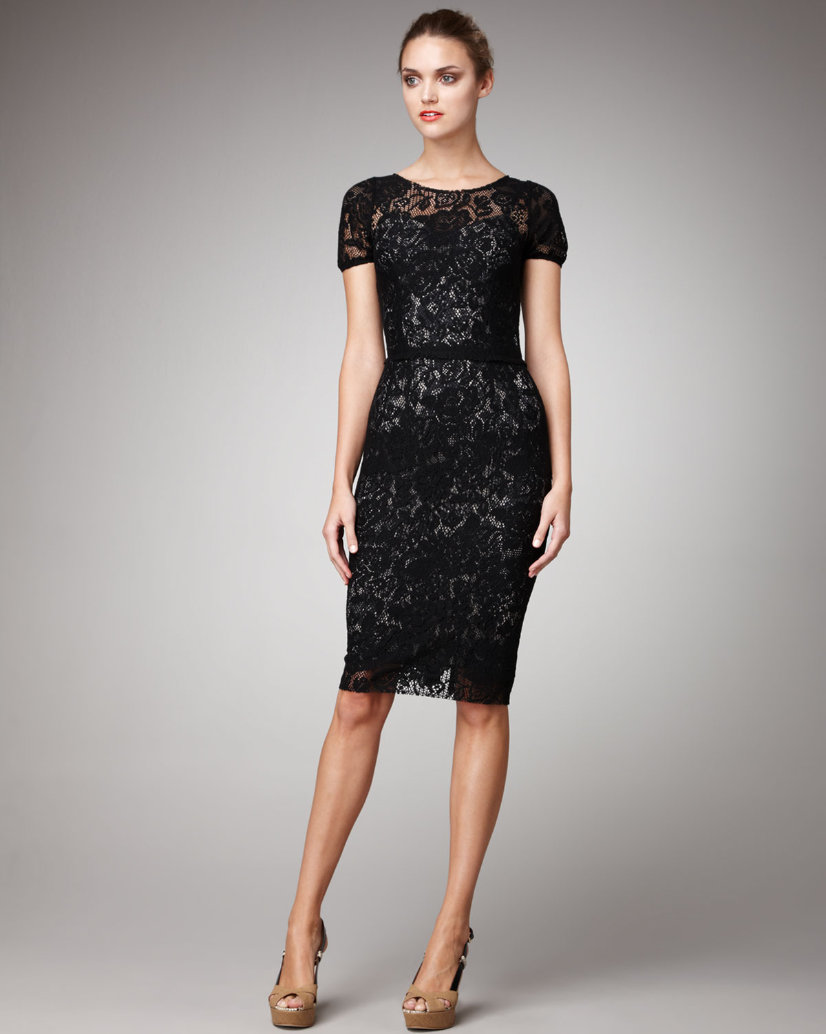 Lyst Dolce And Gabbana Short Sleeve Lace Dress In Black