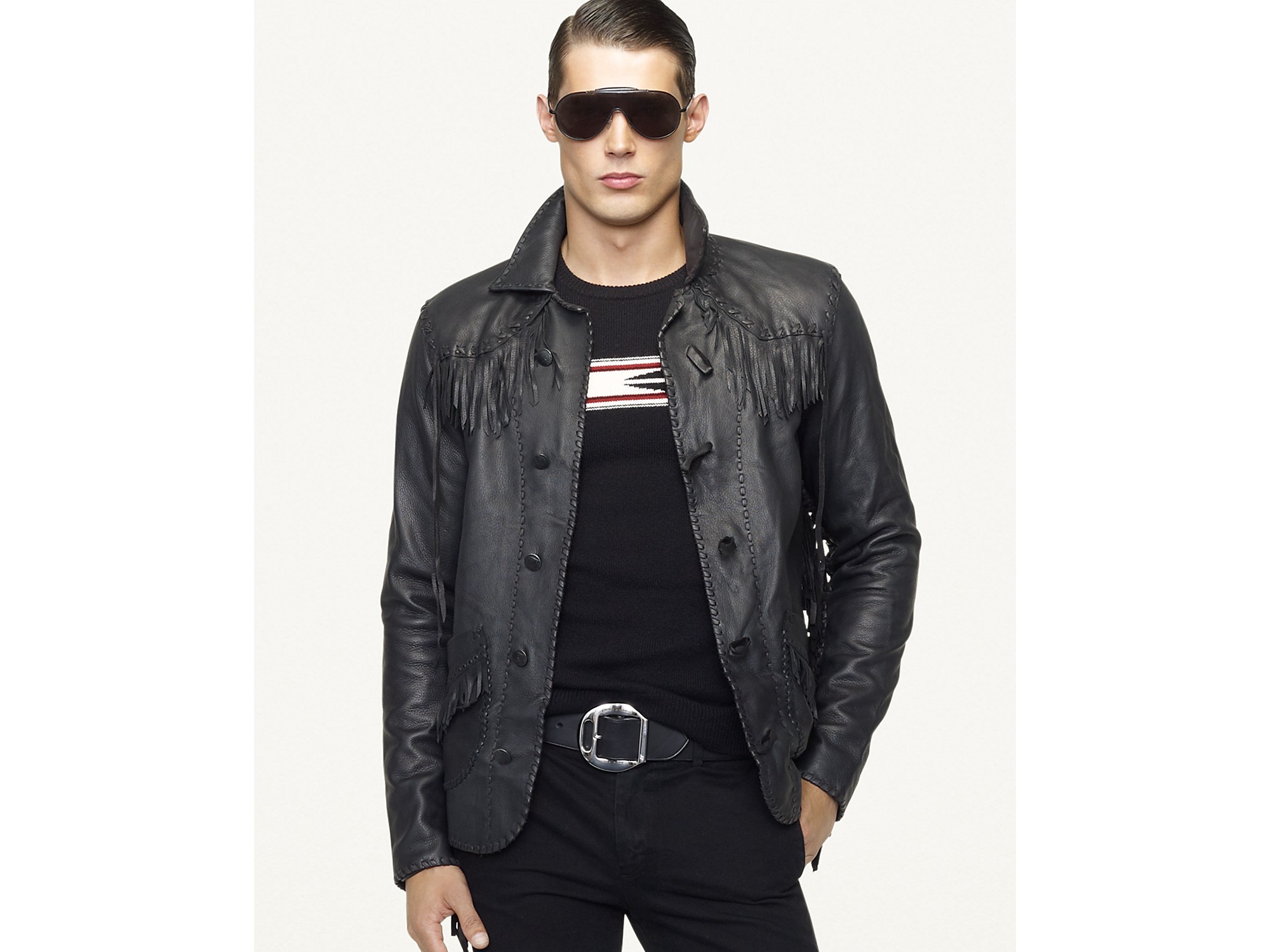 Lyst - Ralph Lauren Black Label Fringe Leather Jacket in Black for Men