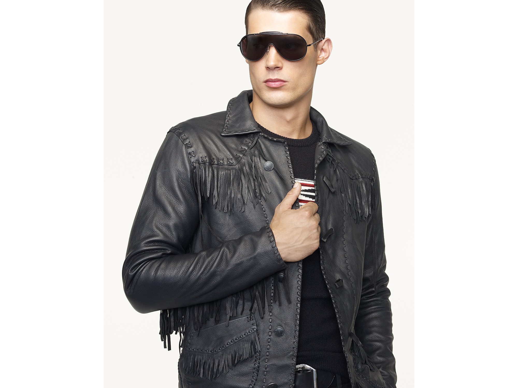 Lyst Ralph Lauren Black Label Fringe Leather Jacket In For Men Gallery