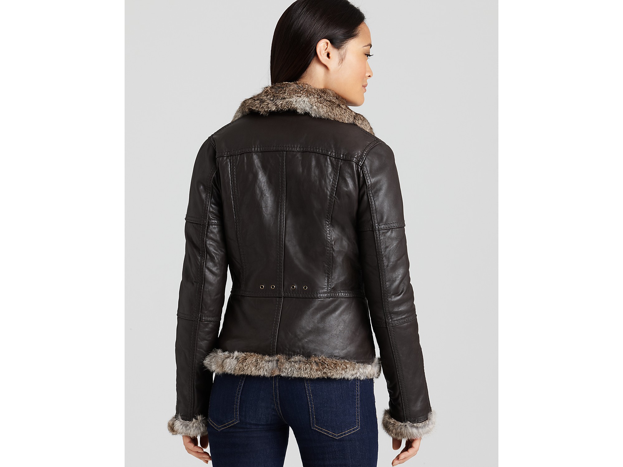 Michael Kors Fur Trim Leather Jacket In Brown Lyst Gallery