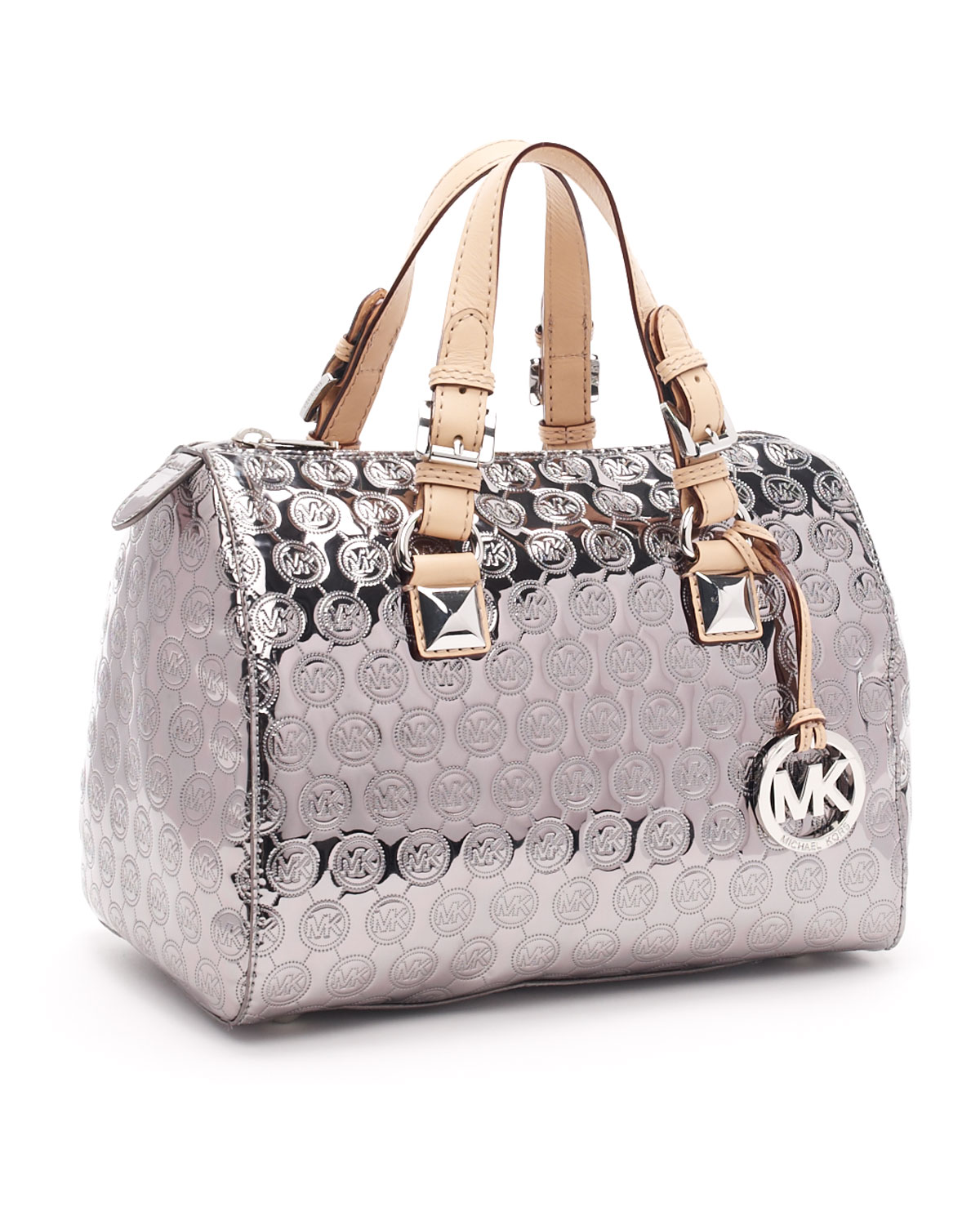 Lyst Michael Kors Medium Grayson Monogram Satchel Nickel In Metallic Gallery Women S Michael Kors