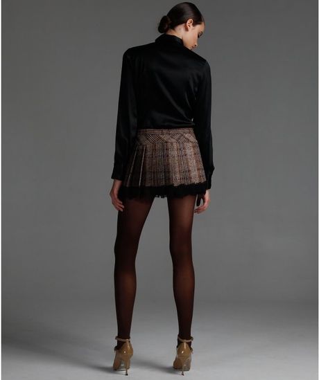 D&g Brown Metallic Tweed Plaid Wool Blend Pleated Mini Skirt in Brown ...