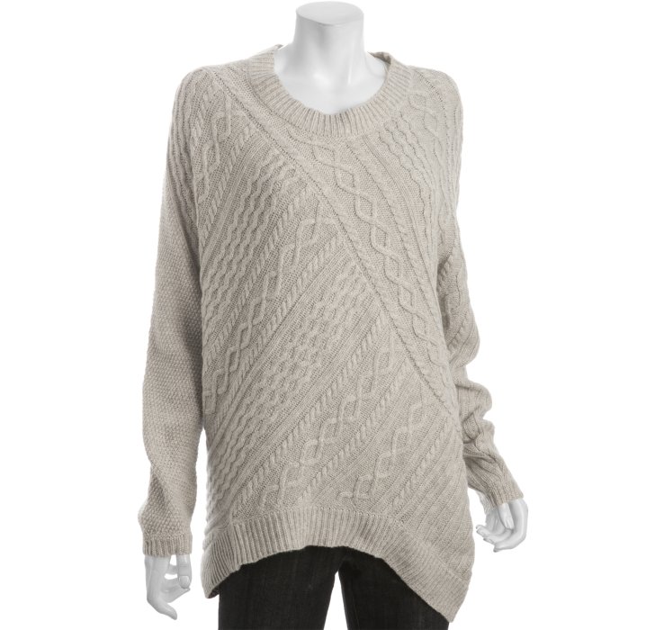 Bcbgmaxazria Light Heather Cotton-wool Asymmetrical Cable Knit Sweater ...