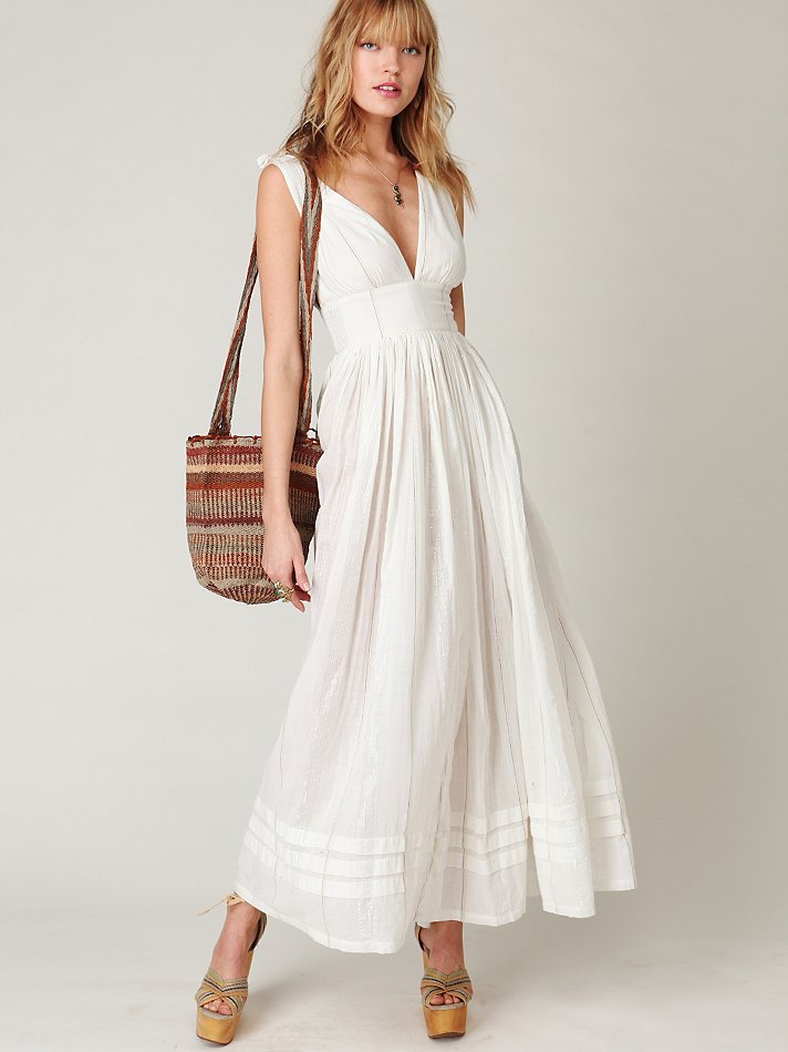 Free People Threaded Lurex Maxi Dress in White - Lyst