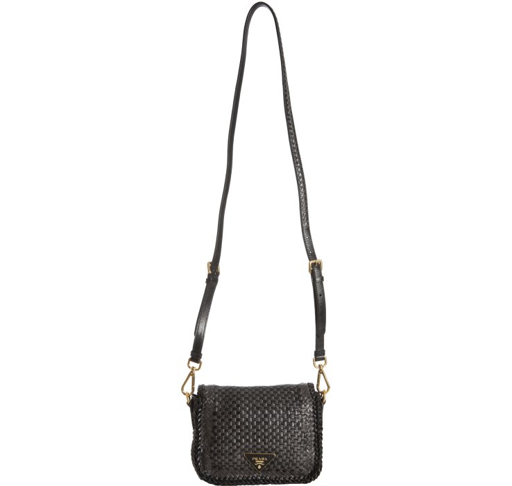 Prada Anthracite and Black Woven Leather Madras Crossbody Bag in ...