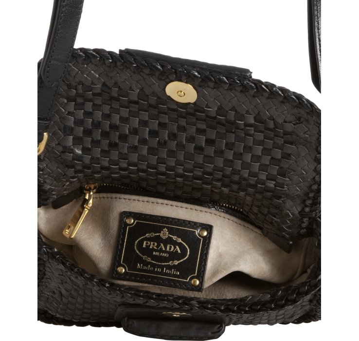 Prada Anthracite and Black Woven Leather Madras Crossbody Bag in ...  