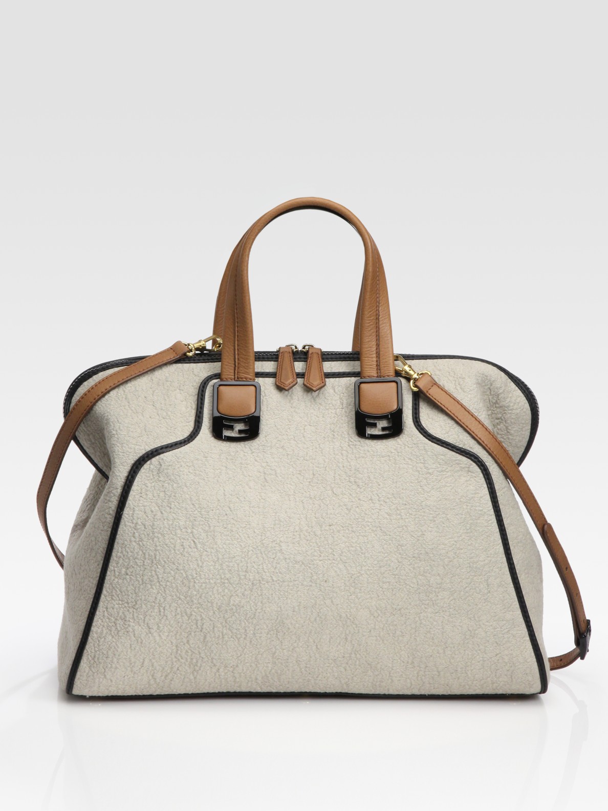 Fendi Chameleon Canvas and Leather Duffle Bag in Beige | Lyst