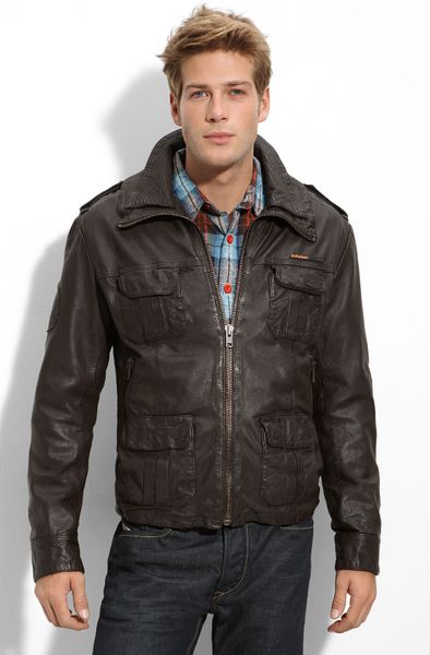 Superdry Brad Trim Fit Leather Field Jacket in Brown for Men (brown ...