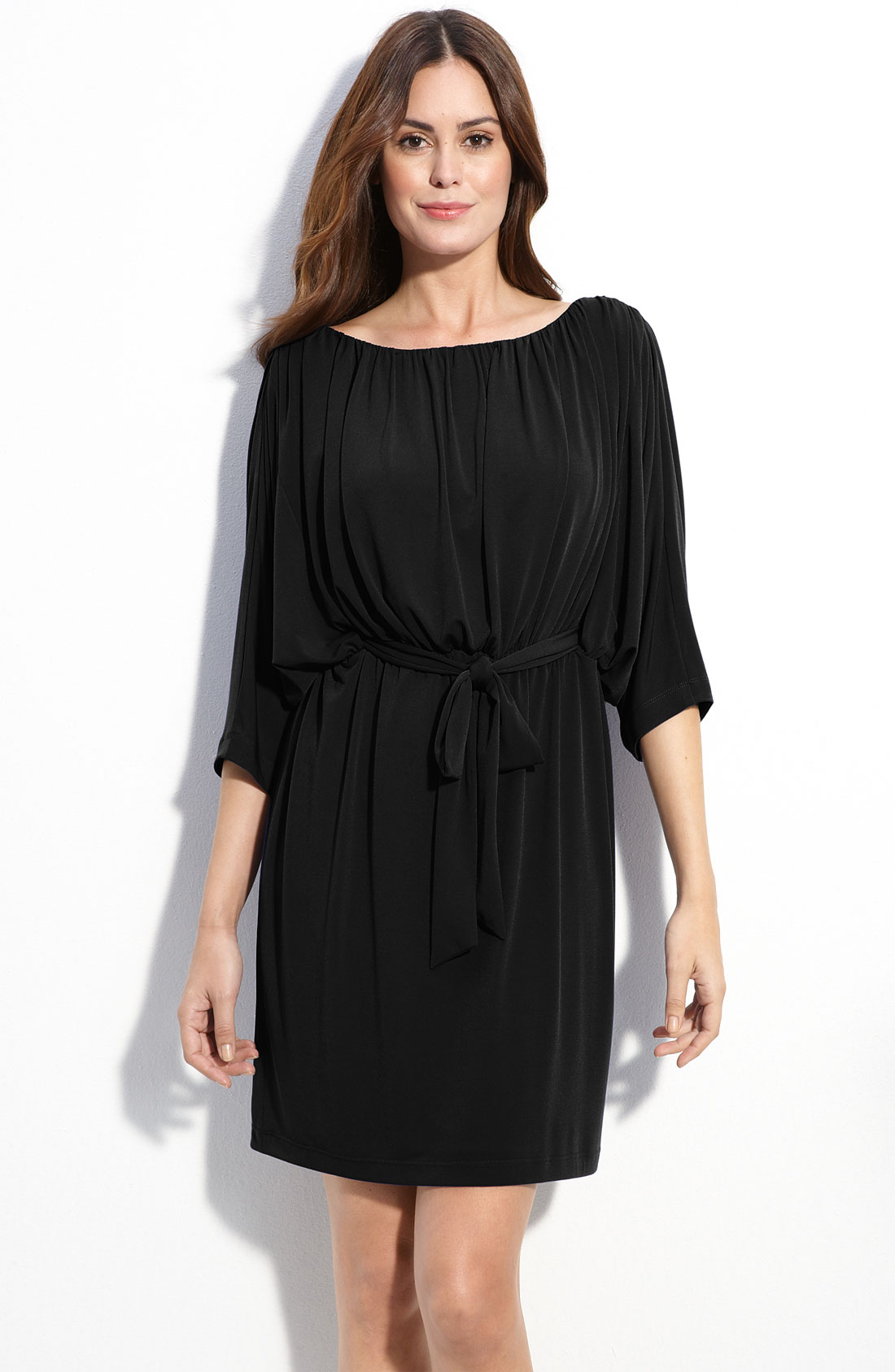 Suzi Chin For Maggy Boutique Belted Dolman Sleeve Jersey Dress in Black ...