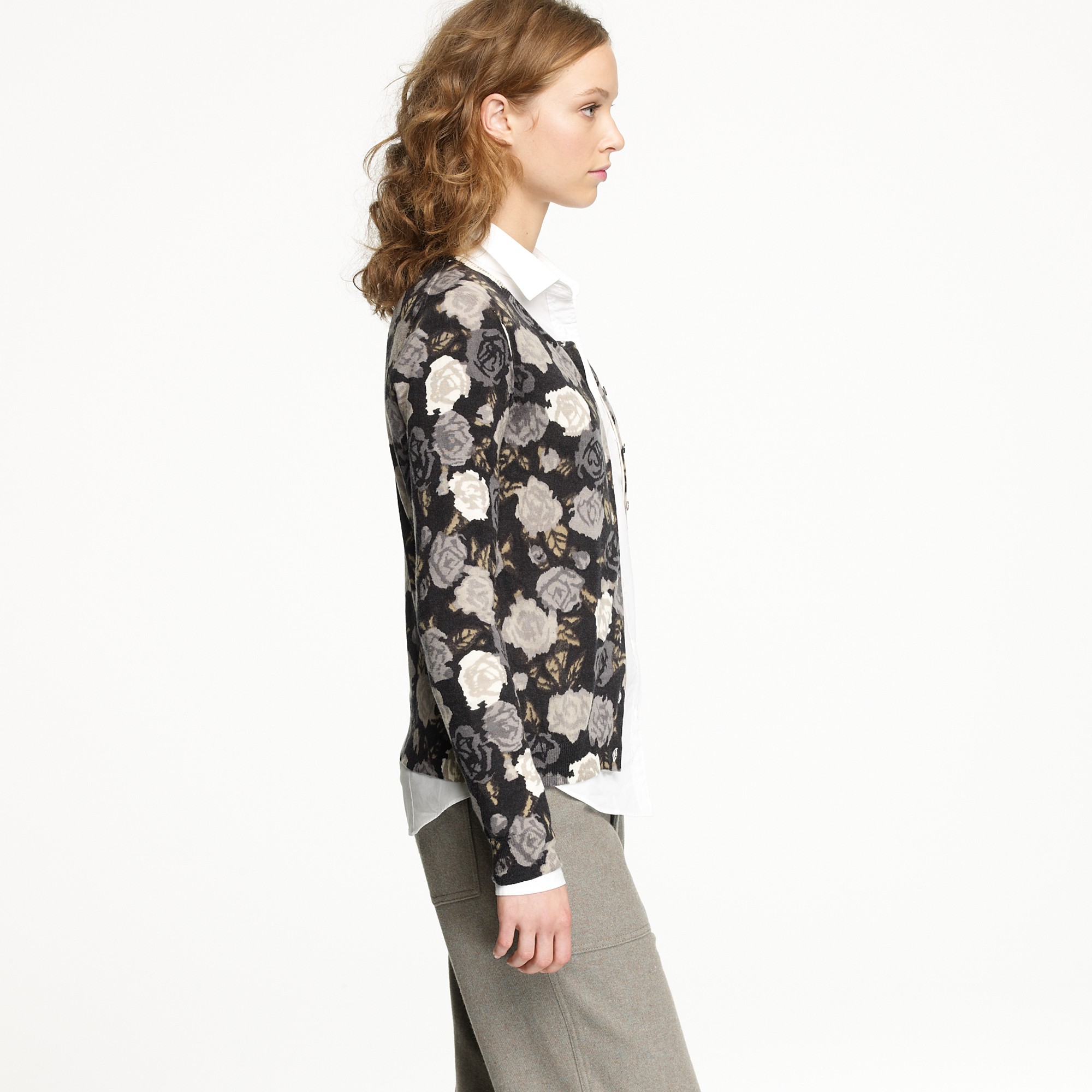Lyst J.Crew Winter Floral Cardigan in Black
