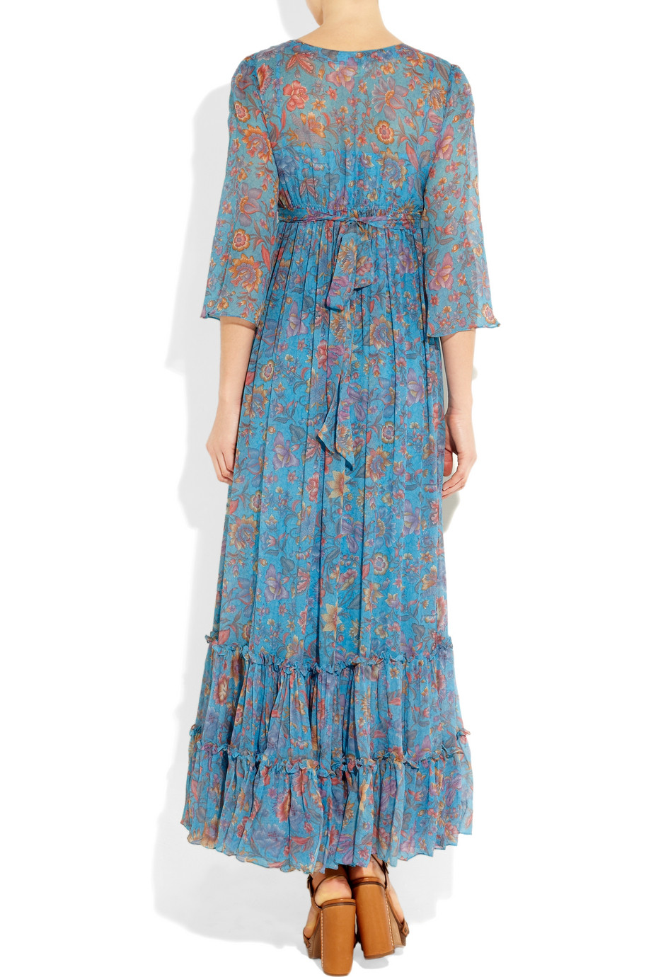 Leaves Of Grass Cheltenham Floral Print Silk Chiffon Maxi Dress In Floral Lyst 7782