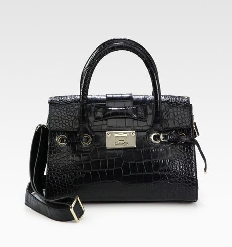 Jimmy Choo Rosalie Croc-stamped Leather Satchel in Black | Lyst