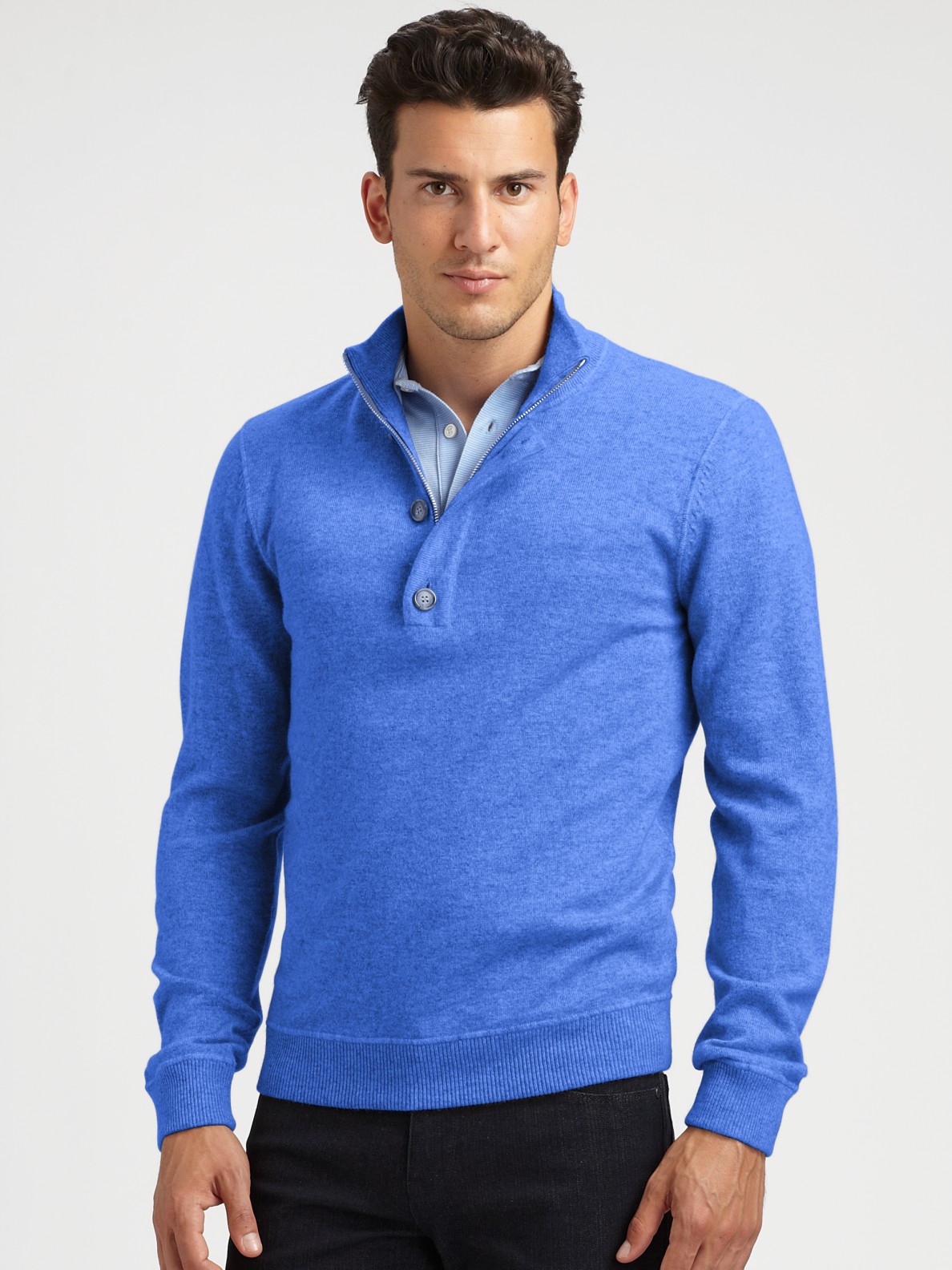 Lyst - Michael Kors Wool/cashmere Half-zip Sweater in Blue for Men