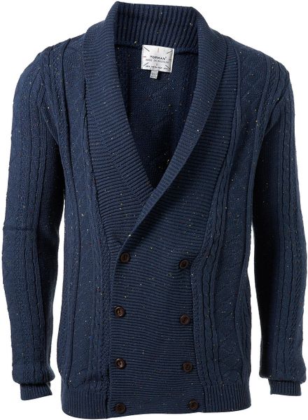 Topman Blue Cable Cardigan in Blue for Men | Lyst
