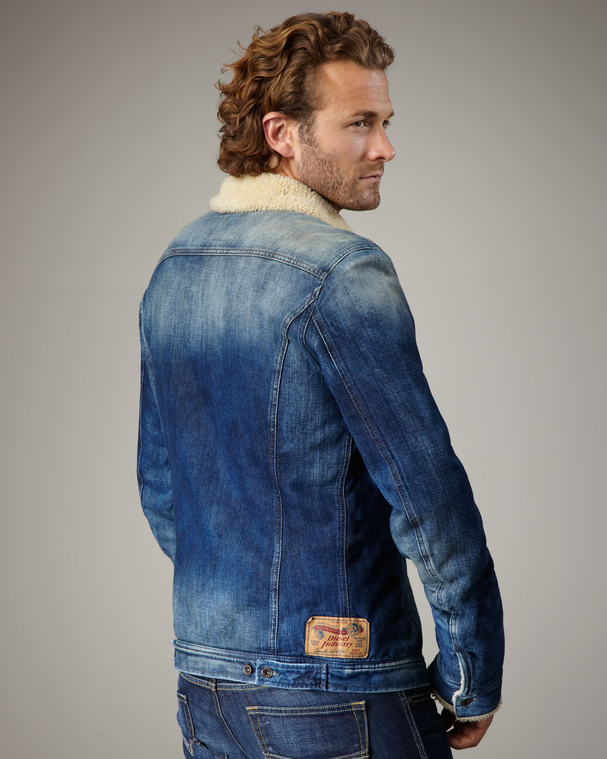 denim jacket with blue fur