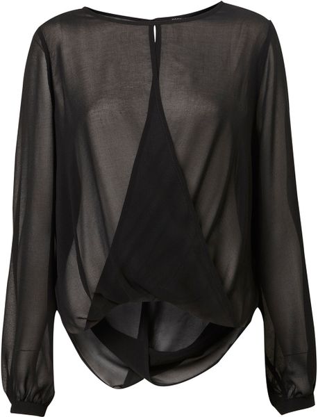 Topshop Drape Blouse in Black | Lyst