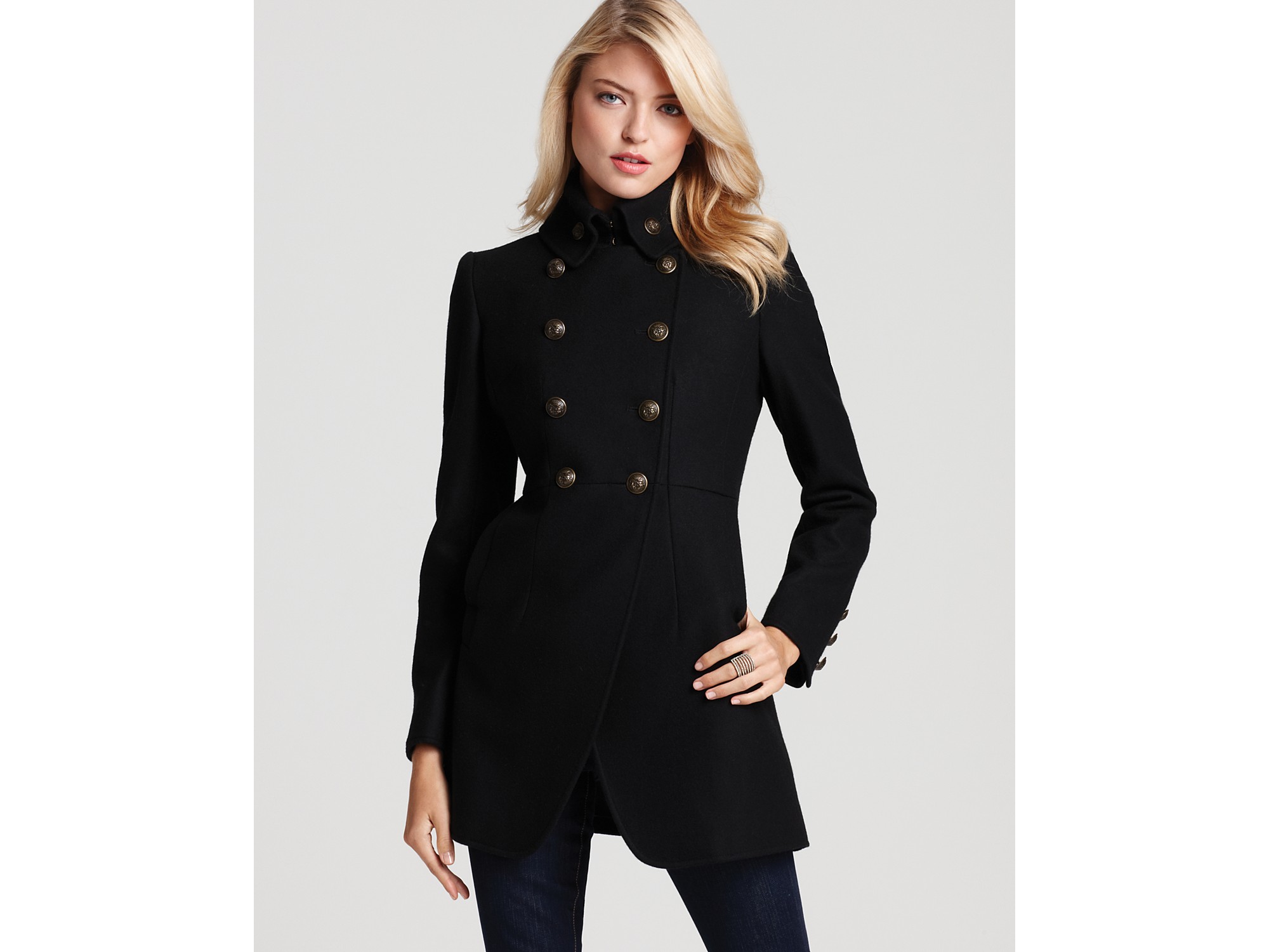 Dkny Double Breasted Cutaway Coat in Black Lyst