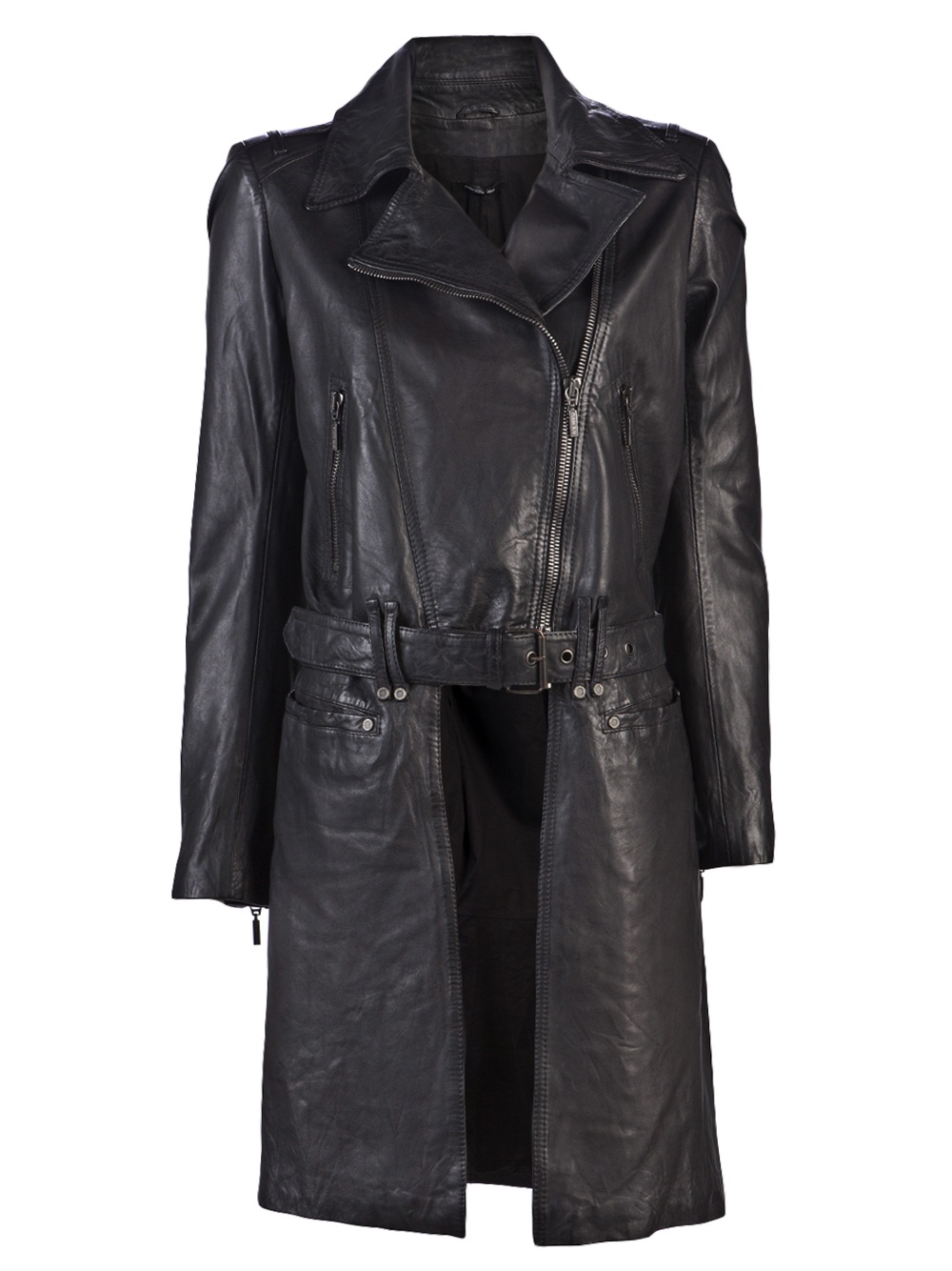 Plein Sud Jeanius Coat Tail Leather Jacket in Black | Lyst