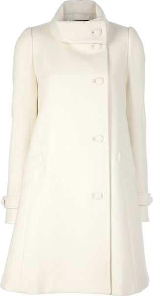 Tara Jarmon Flap Collar Coat in White | Lyst