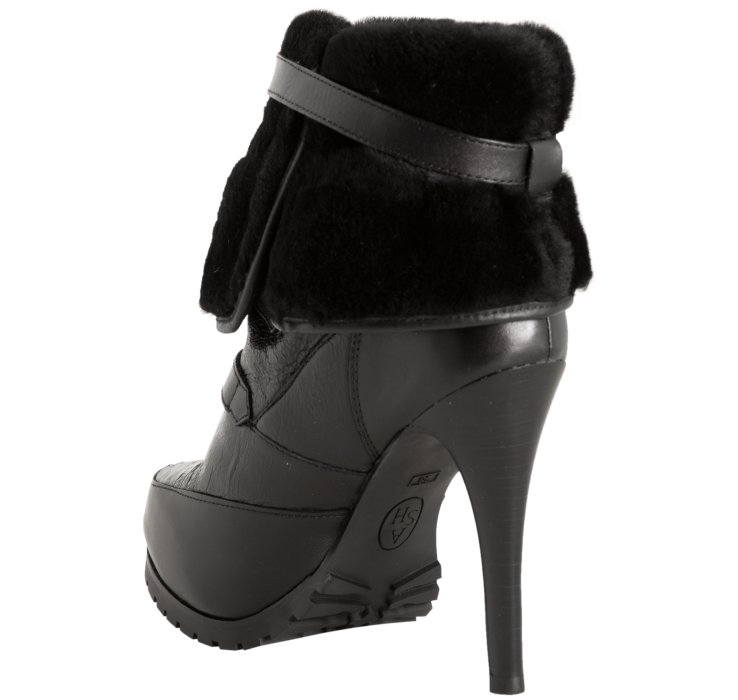 black ankle boots with white fur