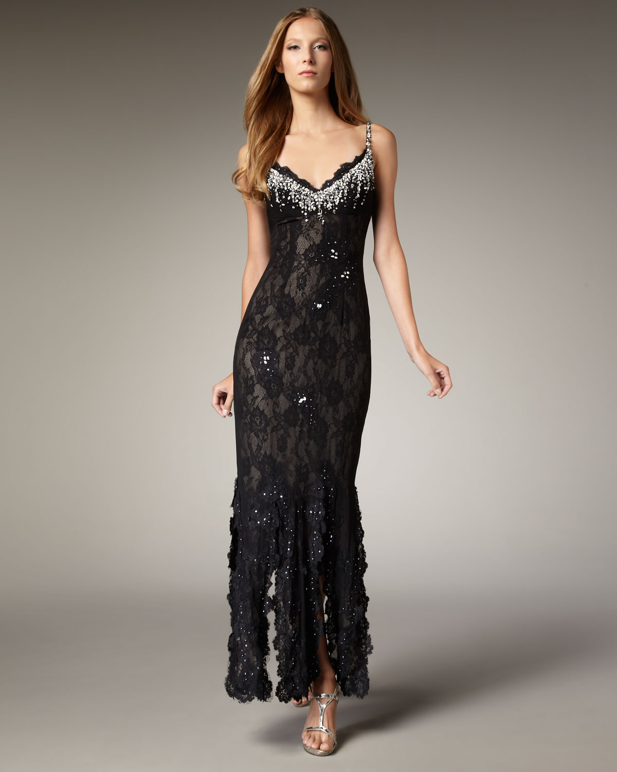 Lyst Julian Joyce By Mandalay Beaded Lace Gown In Black Gallery