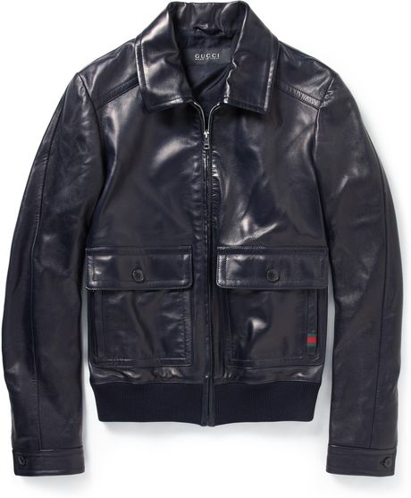 Gucci Patch Pocket Leather Jacket in Blue for Men | Lyst