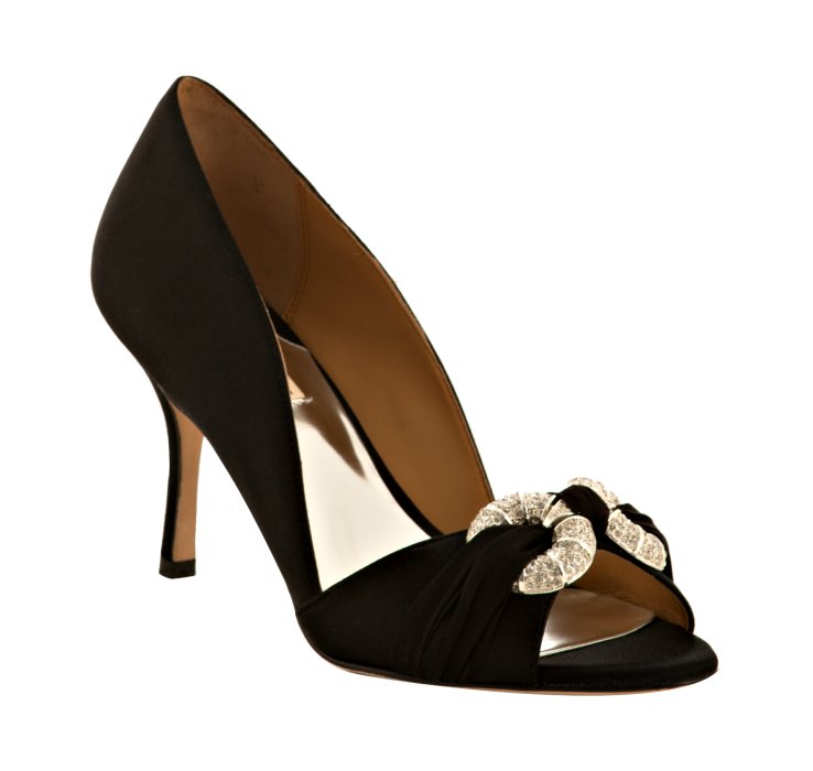 Badgley Mischka Black Satin Jamaica Jeweled Pumps in Black | Lyst