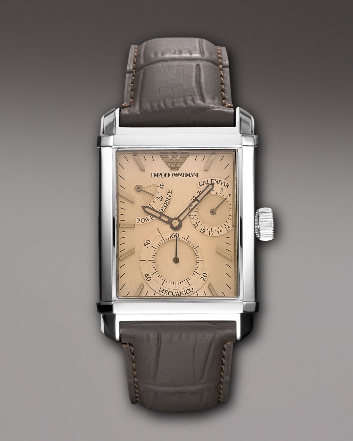 Emporio armani Embossed-strap Rectangular Watch in Brown for Men | Lyst