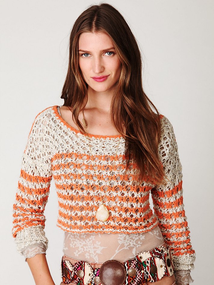Free people Cropped Stripe Pullover in Natural | Lyst