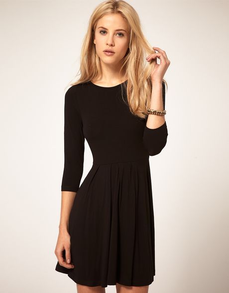 Asos Collection Asos Dress with Pleated Skater Skirt in Black | Lyst