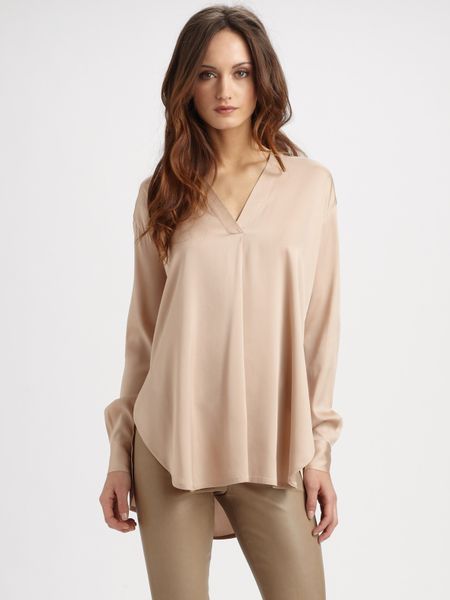 Vince Silk V-Neck Tunic in Pink (burlap) | Lyst