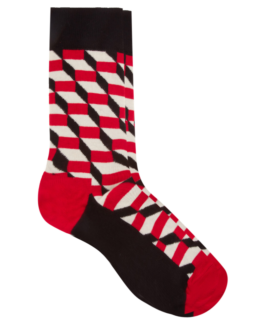 Happy Socks Cube Pattern Socks in Red for Men | Lyst