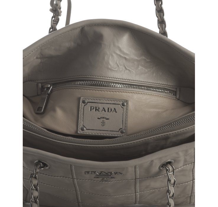 Prada Pumice Stitched Leather Chain Handle Bag in Gray (taupe) | Lyst  