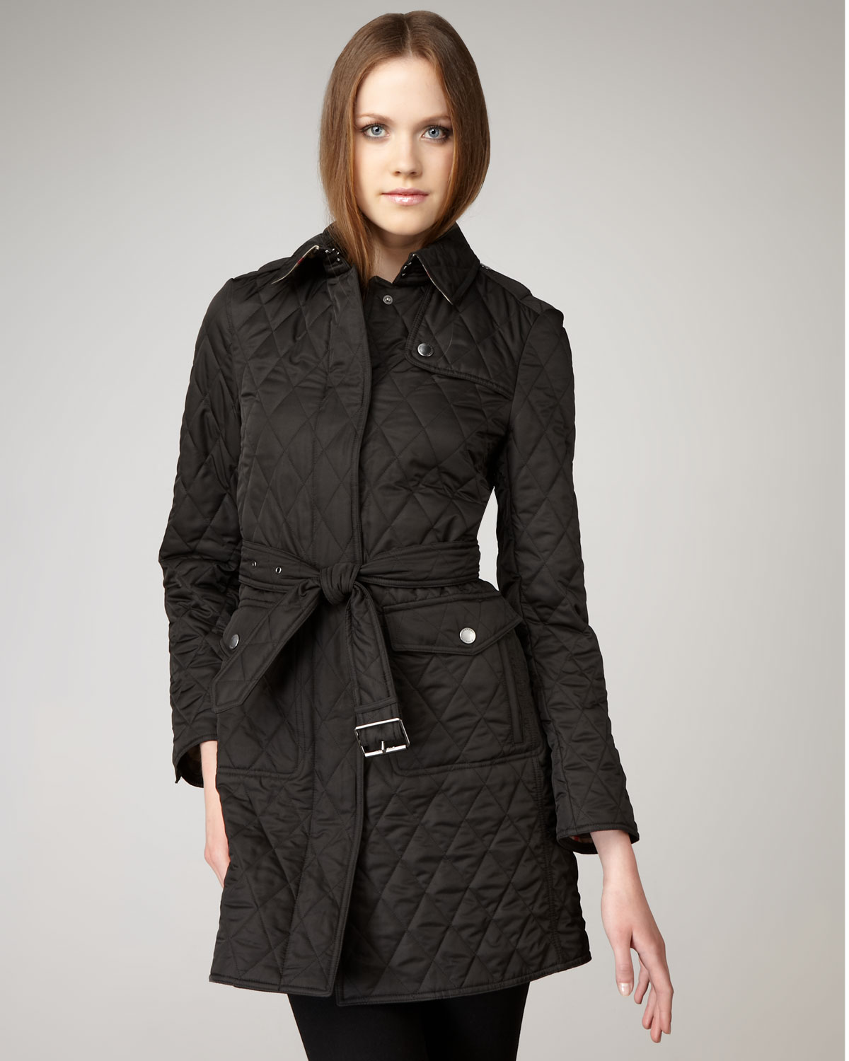 Burberry brit Long Quilted Jacket in Black | Lyst