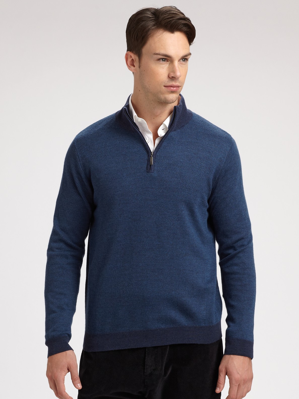 Saks Fifth Avenue Men Collection Merino Wool Half-Zip Sweater in Blue ...
