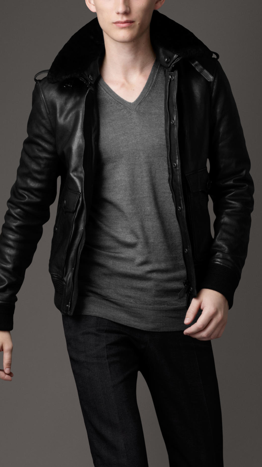 Burberry Fur Collar Leather Jacket In Black For Men Lyst Gallery