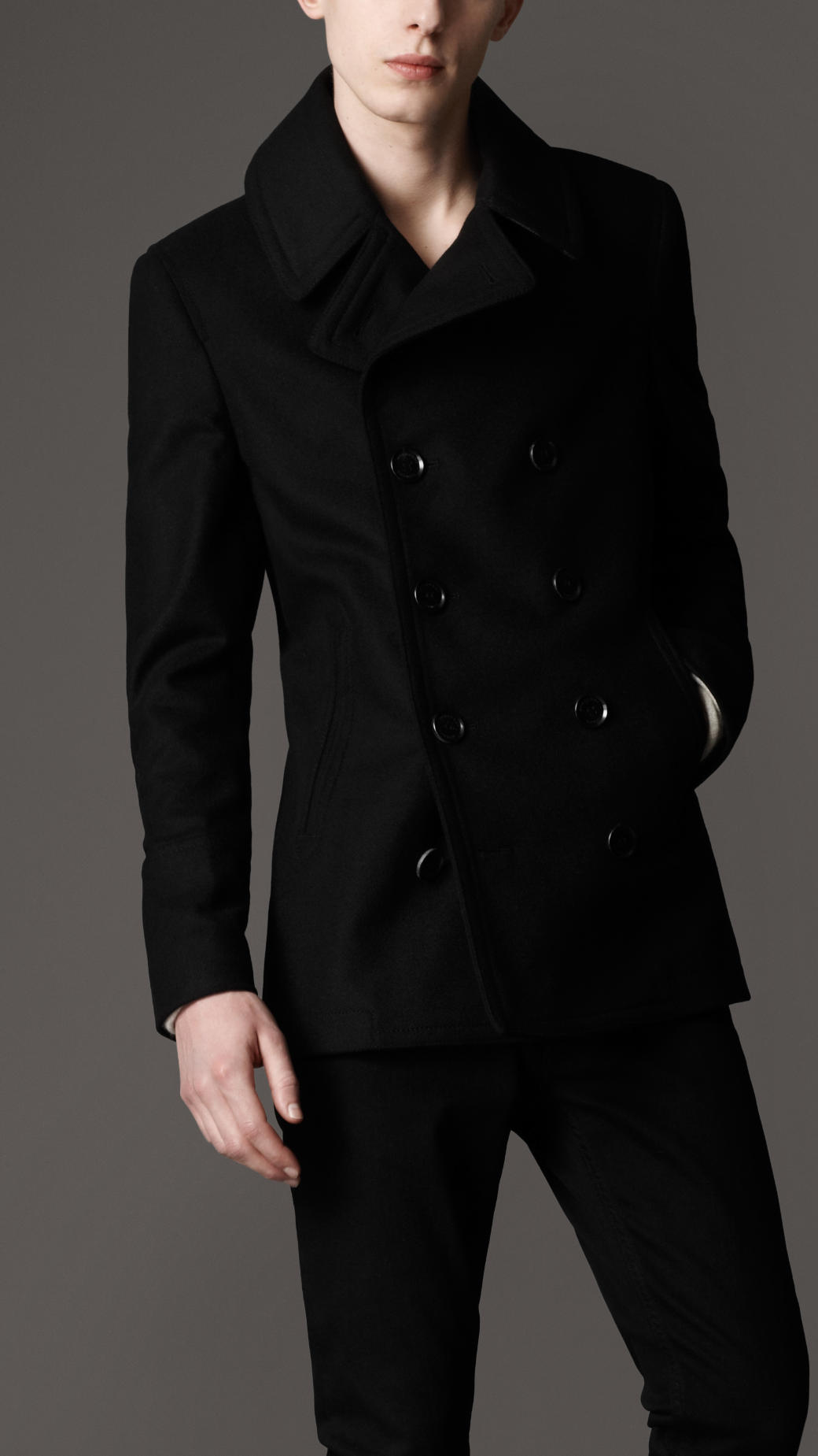 Lyst - Burberry Oversize Martingale Wool Pea Coat in Black for Men