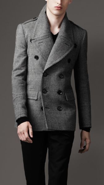 Burberry Pleat Back Pea Coat in Black for Men | Lyst
