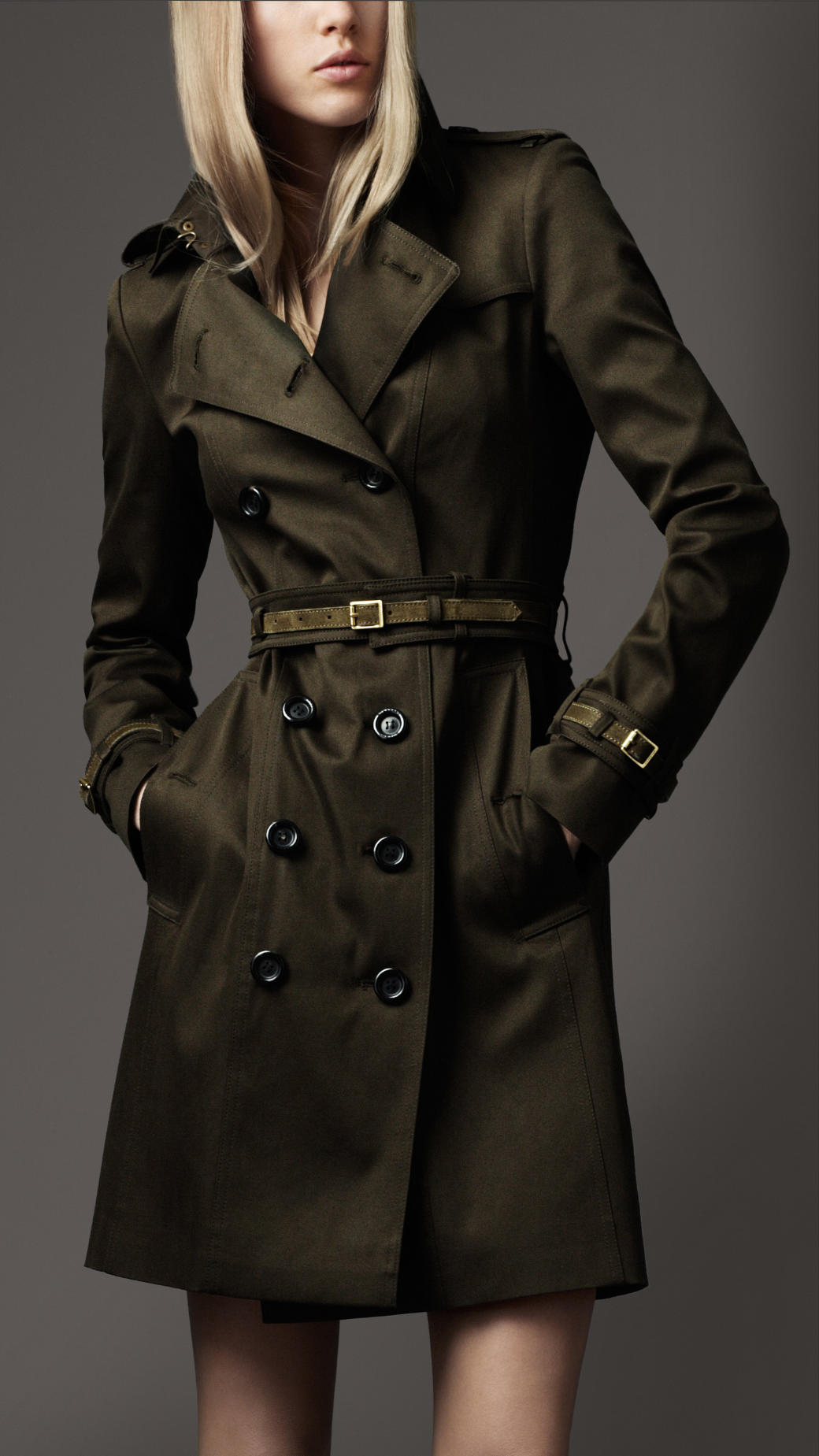 Lyst - Burberry Suede Trim Trench Coat in Green