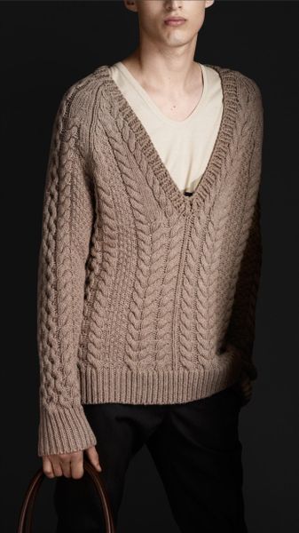 Burberry Prorsum Cable Knit Sweater in Beige for Men (dark trench) | Lyst