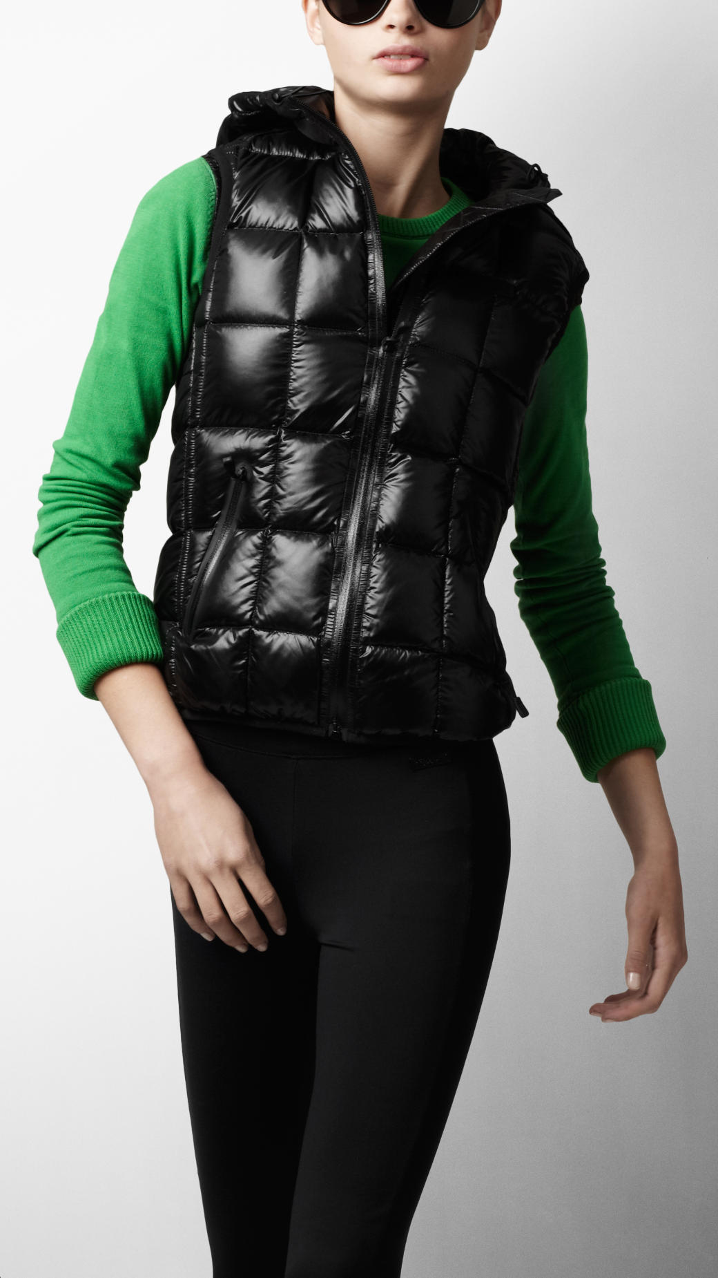 Lyst Burberry Sport Glossy Hooded Puffer Vest In Black 