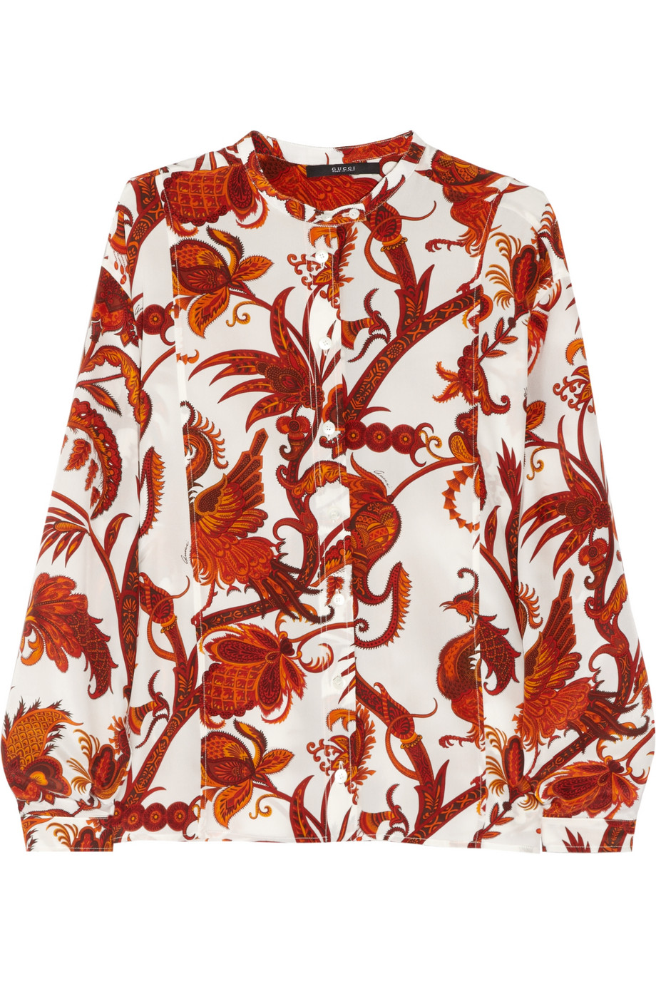 Lyst - Gucci Printed Silk Crepe De Chine Blouse in Red