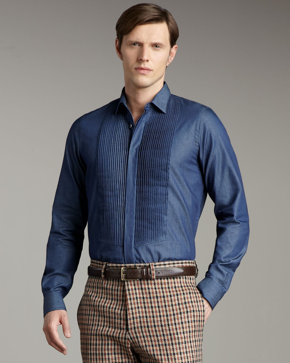 Valentino Pleated Shirt in Blue for Men (denim) | Lyst