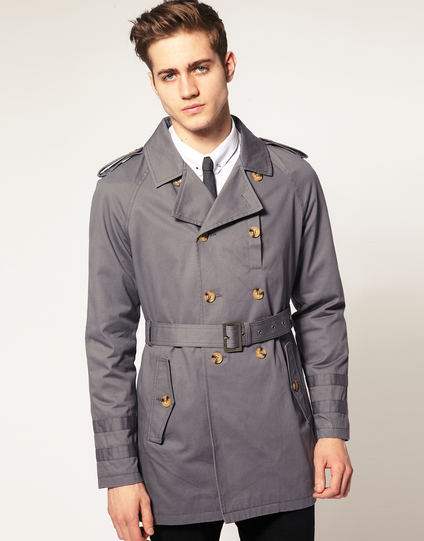 Lyst - Asos Grey Trench Coat in Gray for Men