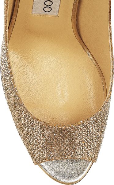 Jimmy Choo Bello Glitter Twill Wedge Pumps in Gold | Lyst